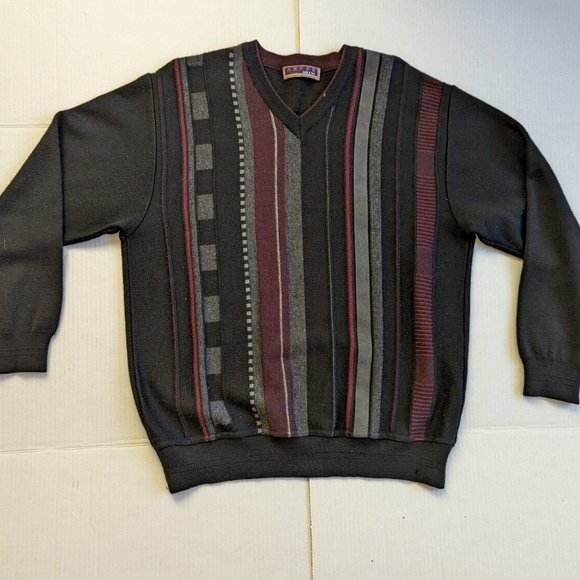 Aeffe Mens Sz M Sweater Pullover Italy Wool Blend Stripes Retro - Picture 1 of 7